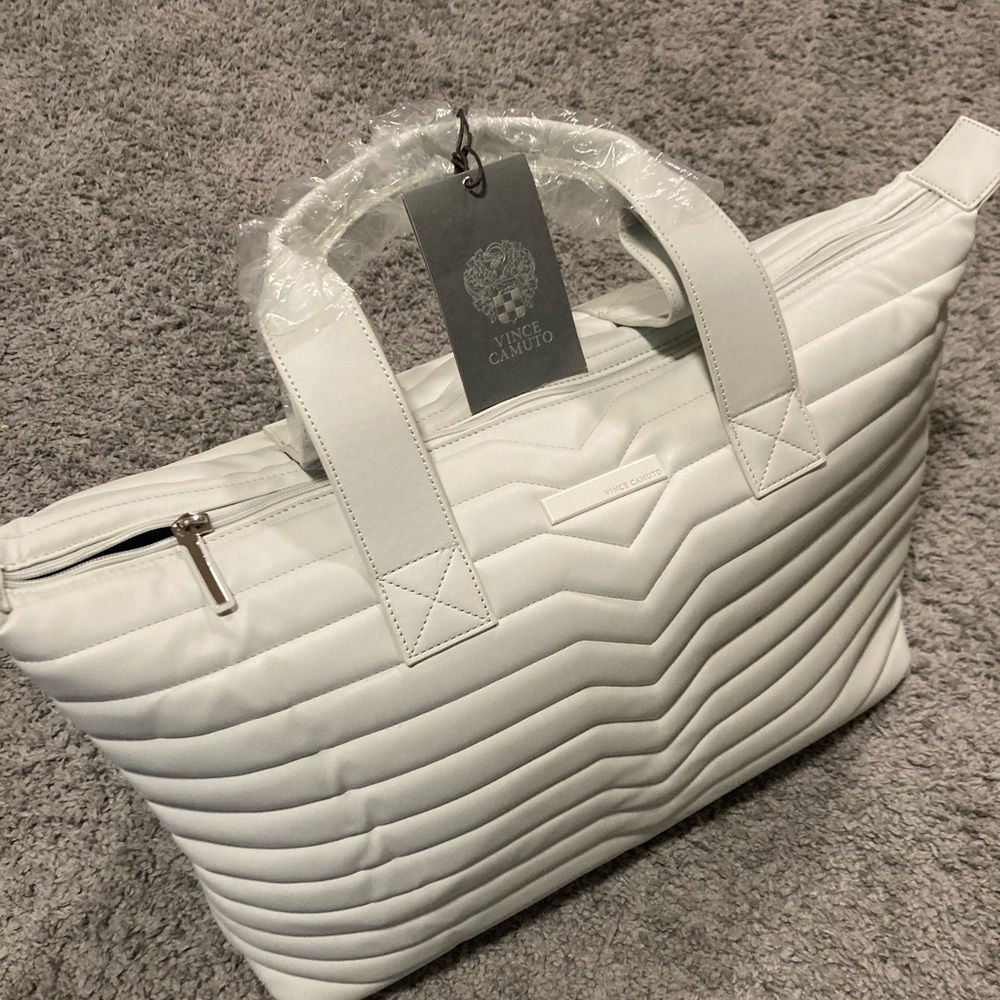 Vince Camuto Quilted White Tote Bag